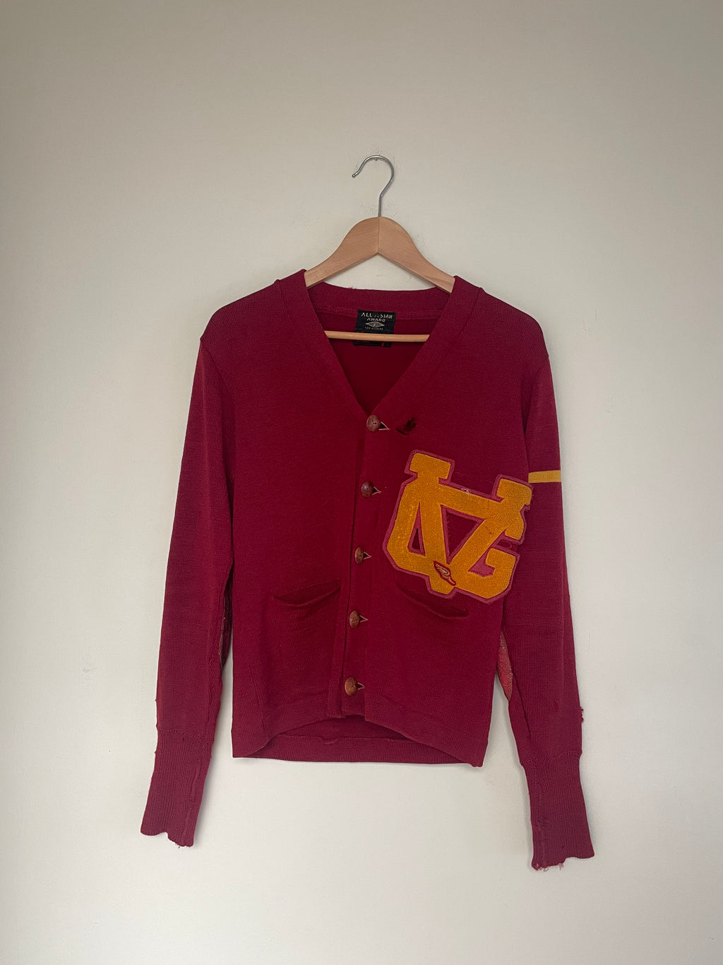 40s Thrashed Husk Wool Letterman Cardigan (XS)